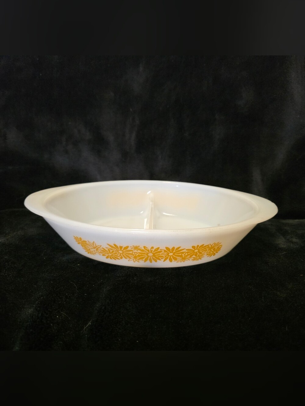 Vintage Glasbake Divided Dish Yellow Daisy